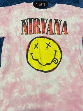 NIRVANA Pink Tie-Dyed Smiley Logo Tee